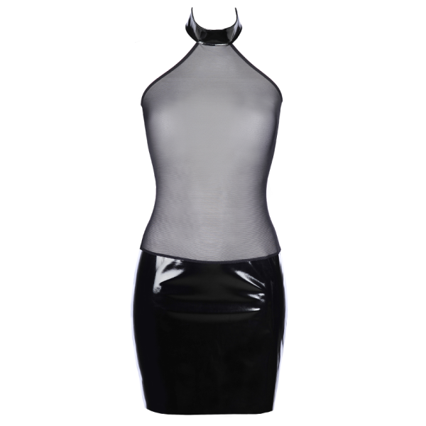 Black Latex Dress By Axami – Glossy Finish, Button Detail - Image 3