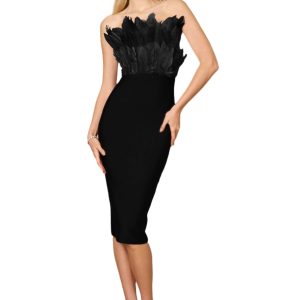 Bodycon Bandage Short‑Length Feather Dress – Contour & Detail