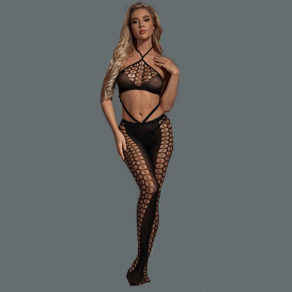 Wholesale Halter Bra Bodystocking Set with Hollow Design - Image 5