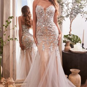 Sequin Mermaid Gown – Floral Sparkle for Party Nights