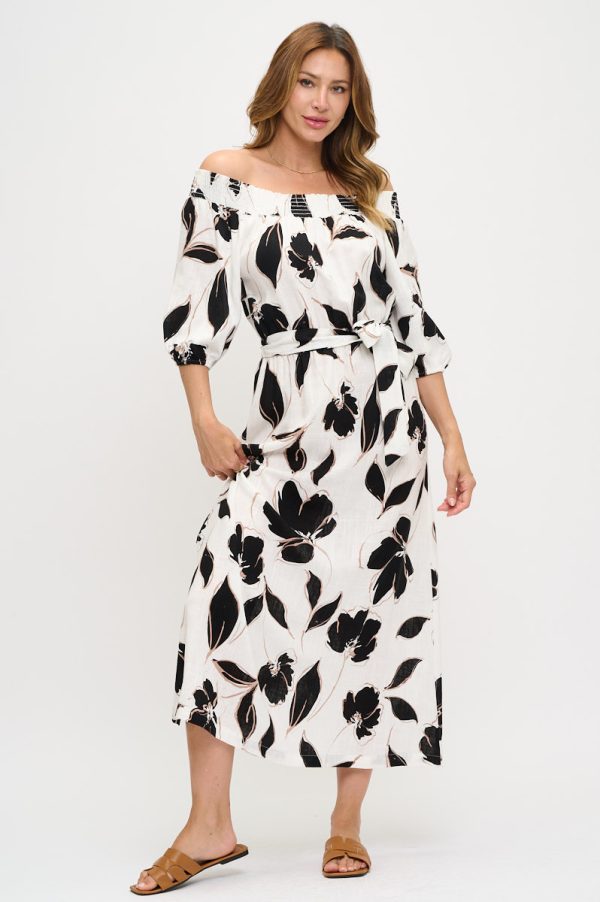 Floral Print Maxi Dress – USA Made, Tie Neckline, Rayon/Linen - Image 6