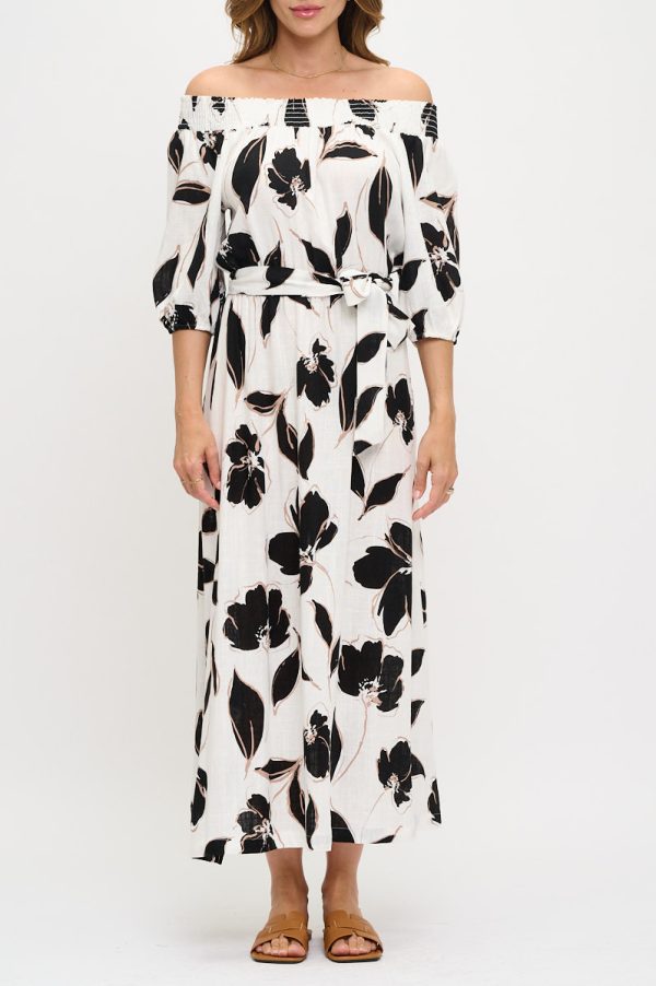 Floral Print Maxi Dress – USA Made, Tie Neckline, Rayon/Linen - Image 3