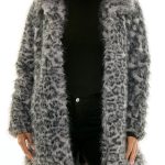 Nina Leonard Collared Gray Black Leopard Plush Faux Fur Coat Jacket
