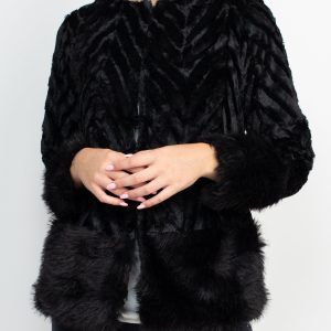 Nina Leonard Crew Neck Long Sleeve Hook Closure Textured Faux Fur Coat Jacket
