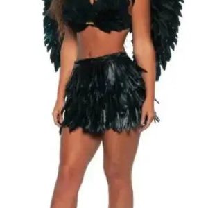 Feather Mini Skirt Two Piece Set - Black (Small/Medium)