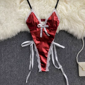 SINGREINY Christmas Leather Sexy Bodysuit Strap Bandage Design Lingerie Rompers 2024 V Neck Hollow Out Backless Erotic Playsuit