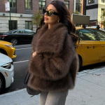Brown Fur Jacket – Thick Long Sleeve Faux Fur Coat KONDALA 2025