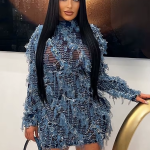 Ruched Patchwork Mini Dress: Striped Stack Sleeves Crew Neck